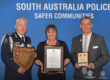 Lions and SAPOL Citizen of the Year Fay Horstmann with Police Commissioner and President of the Lions Club of the City of Adelaide